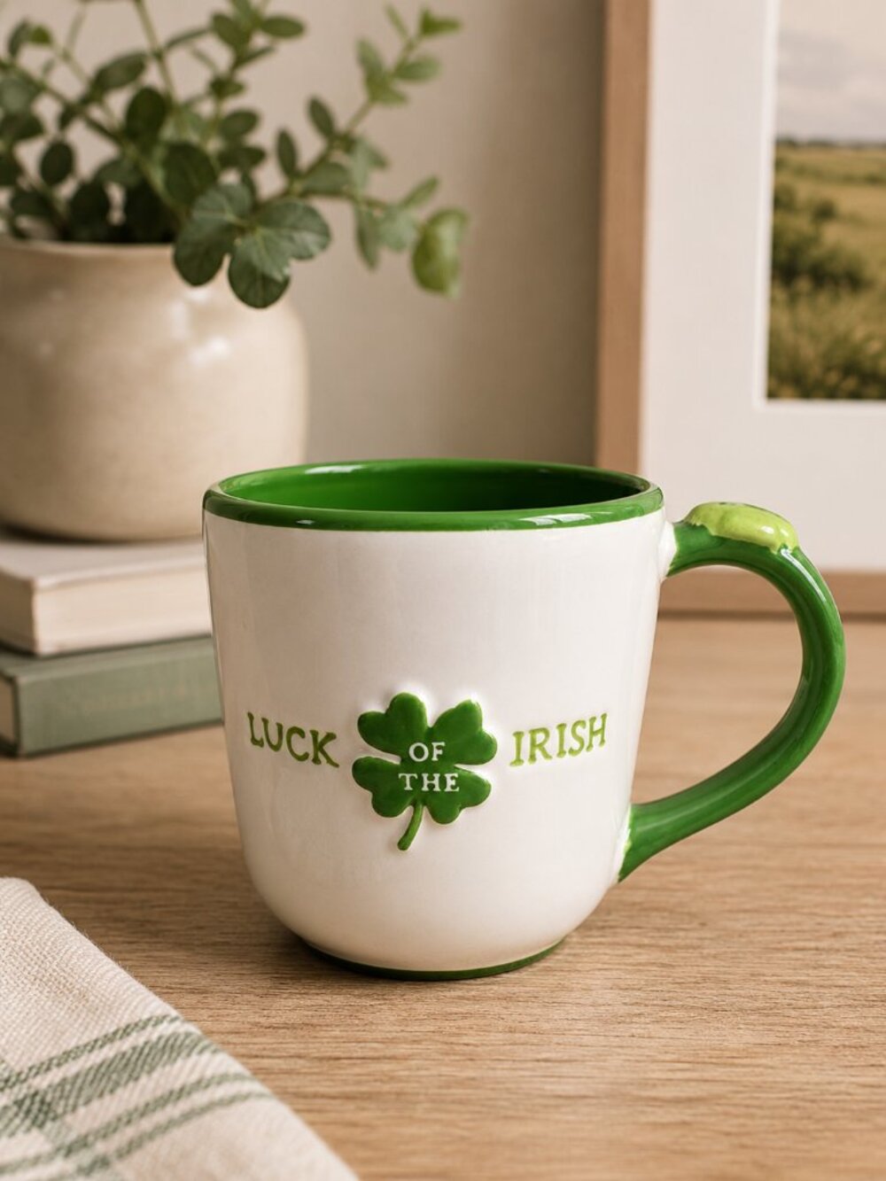 Shamrock Charm Green and White Mug